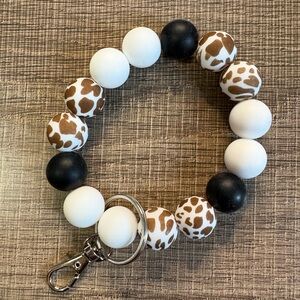 Silicone Animal Print Beaded Keychain Bracelet